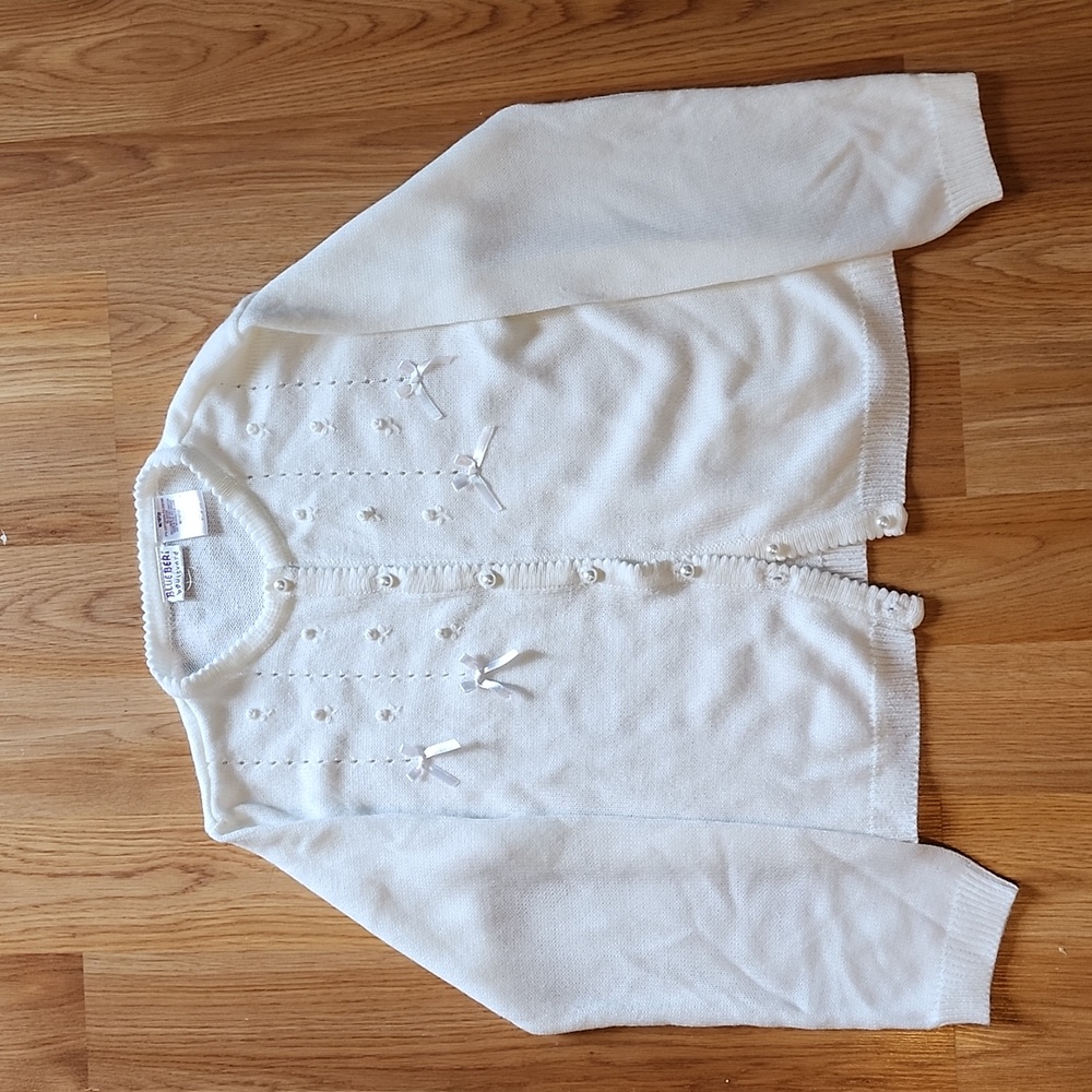 Girls White Button Sweater